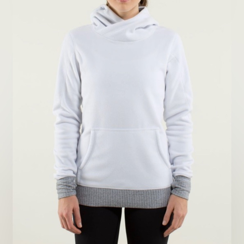 Lululemon White Runaway Fleece Heathered Herringbone Hoodie Sweatshirt Size 6